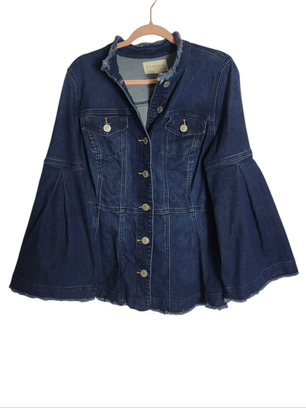 Eloquii Flare-Sleeve Distressed Denim Jacket